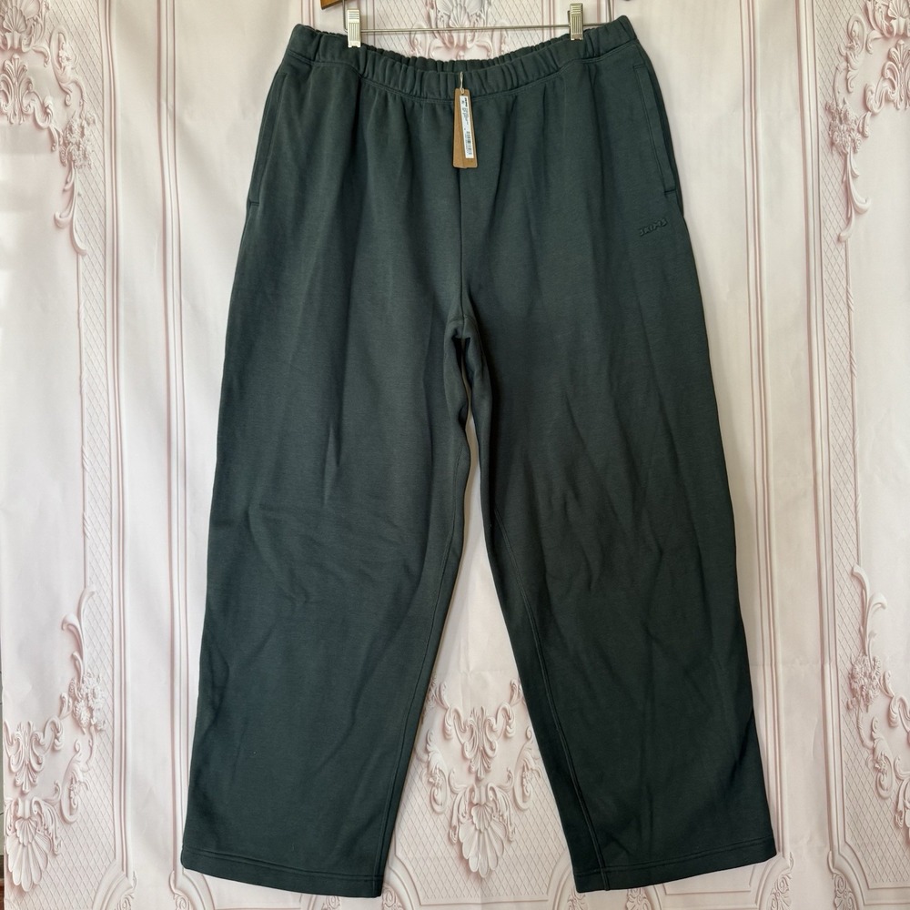Skims Cotton Fleece Straight Leg Pant In Spruce (Green) Sz 2X NWT Pockets
